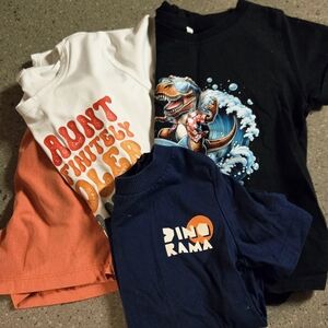 3 Casual Everyday Shirts And 1 Short. 2 Dino, 1 Aunt Shirt. 4T